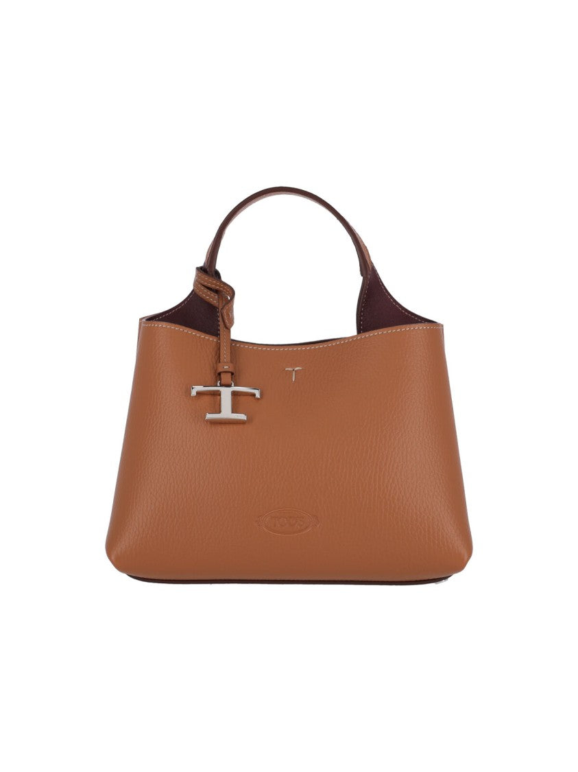 Tod's Structured Brown Hammered Calf Leather Shoulder Bag