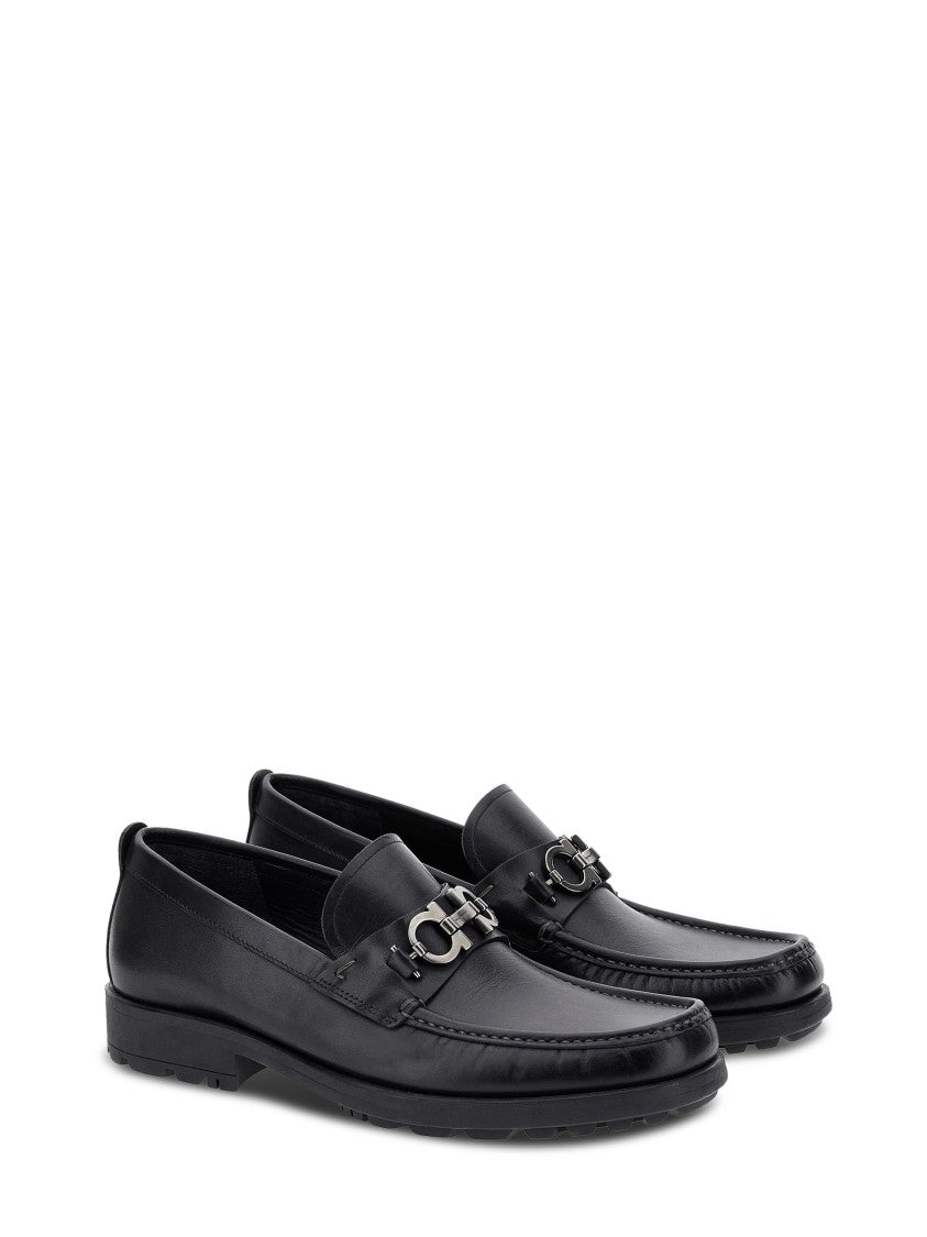 Ferragamo Smooth Leather Loafer Flats With Decorative Metal Bit
