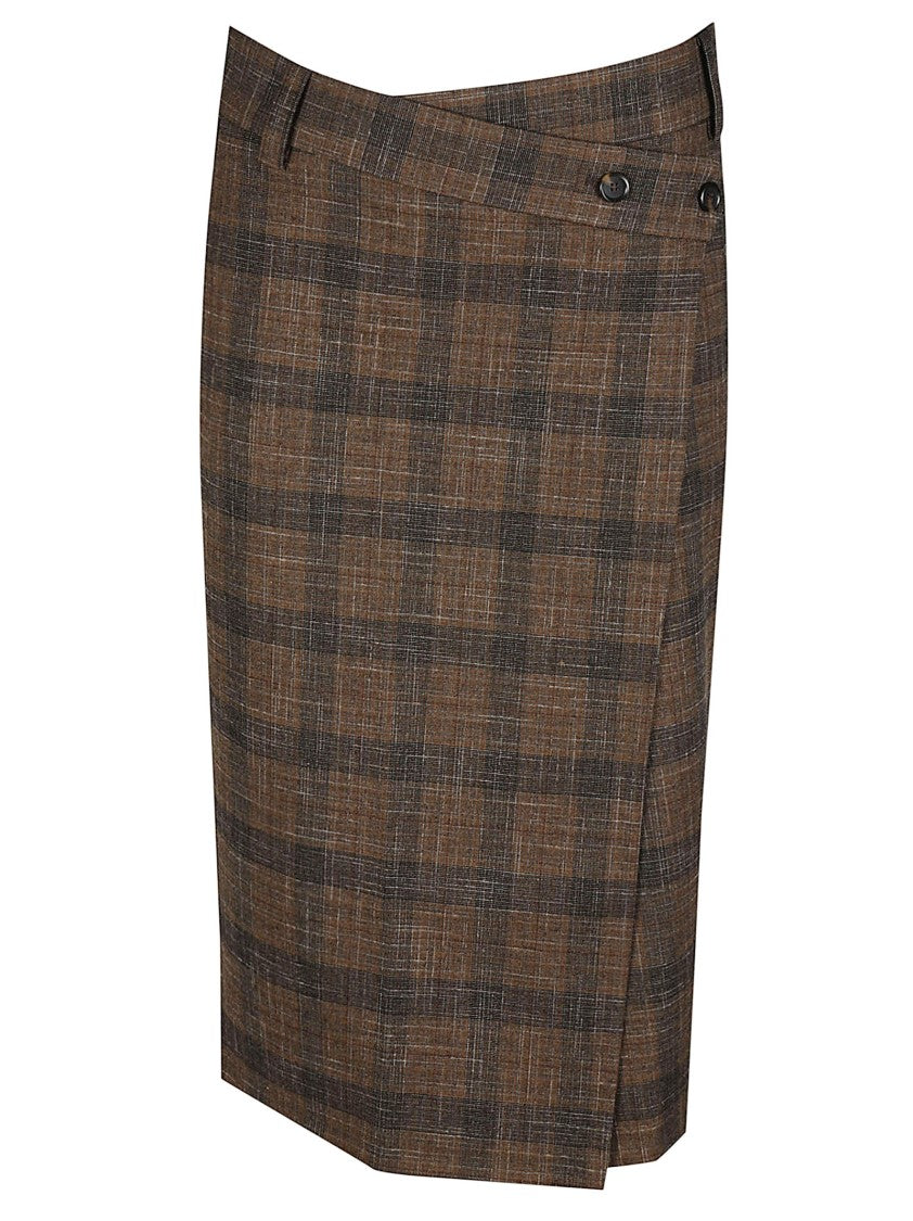 Pinko Marzemino Plaid Button Detail Midi Skirt