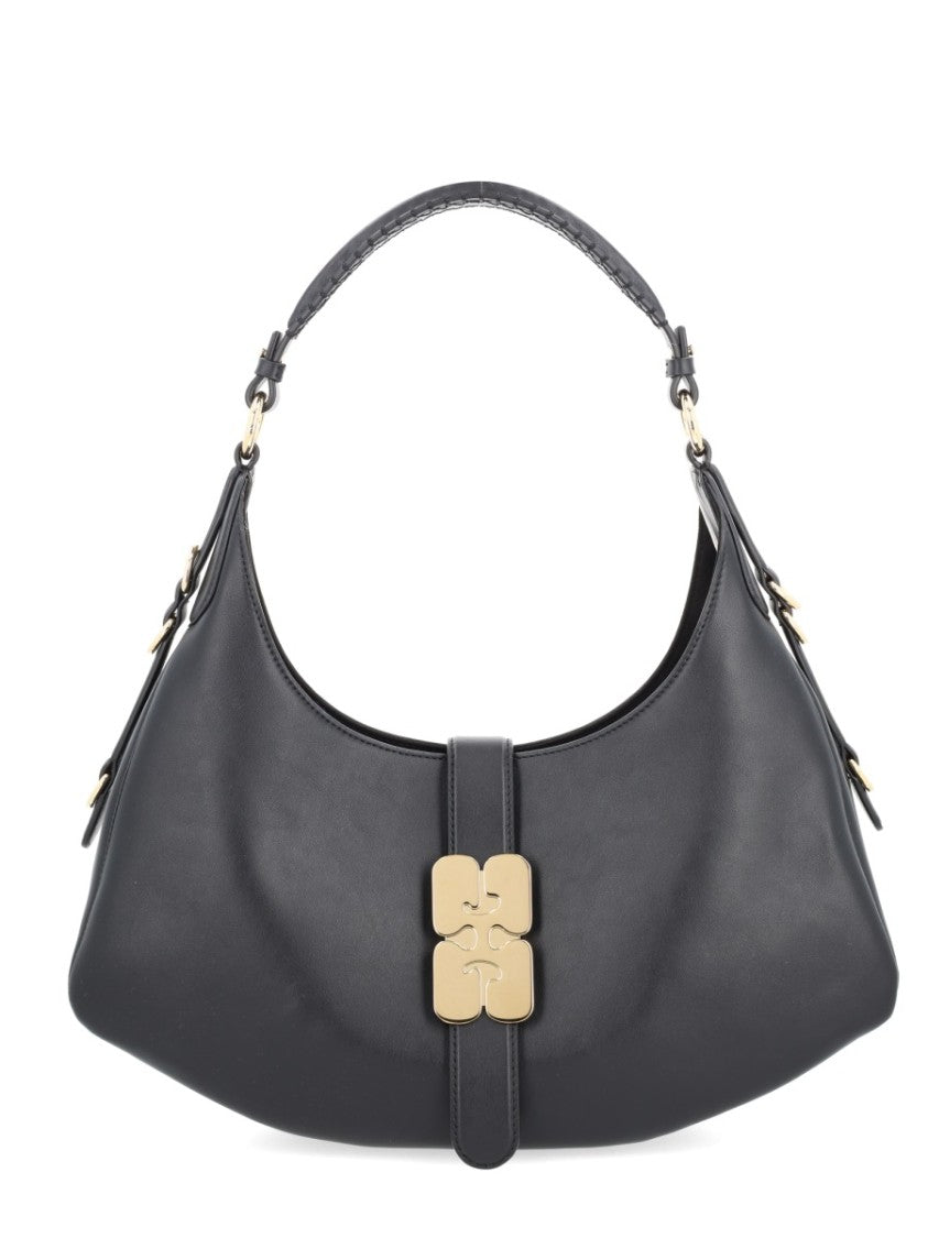 Ganni Crescent-Shaped Small Handbag With Braided Handle And Gold Clasp