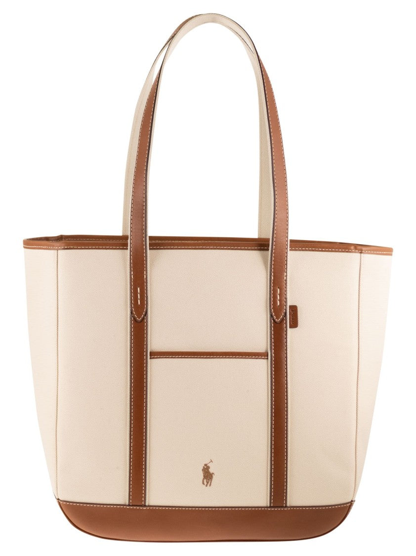 Polo Ralph Lauren Medium Cotton And Leather Tote Bag