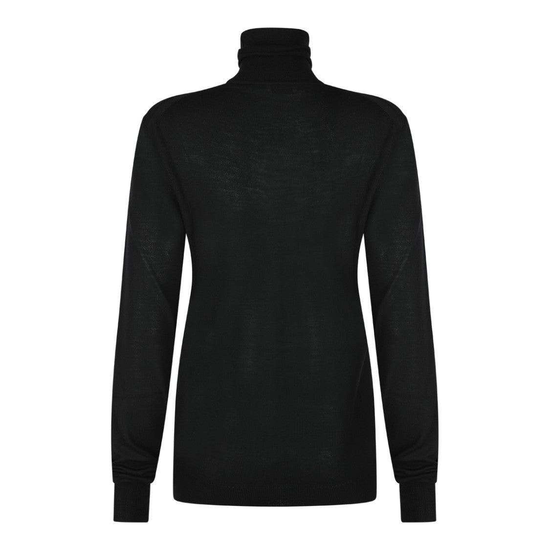 Saint Laurent High Collar Black Wool Knit Sweater With Ribbed Cuffs