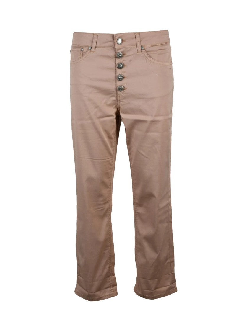 Dondup Brown Koons Cuffed Jewel Button Straight-Leg Pants