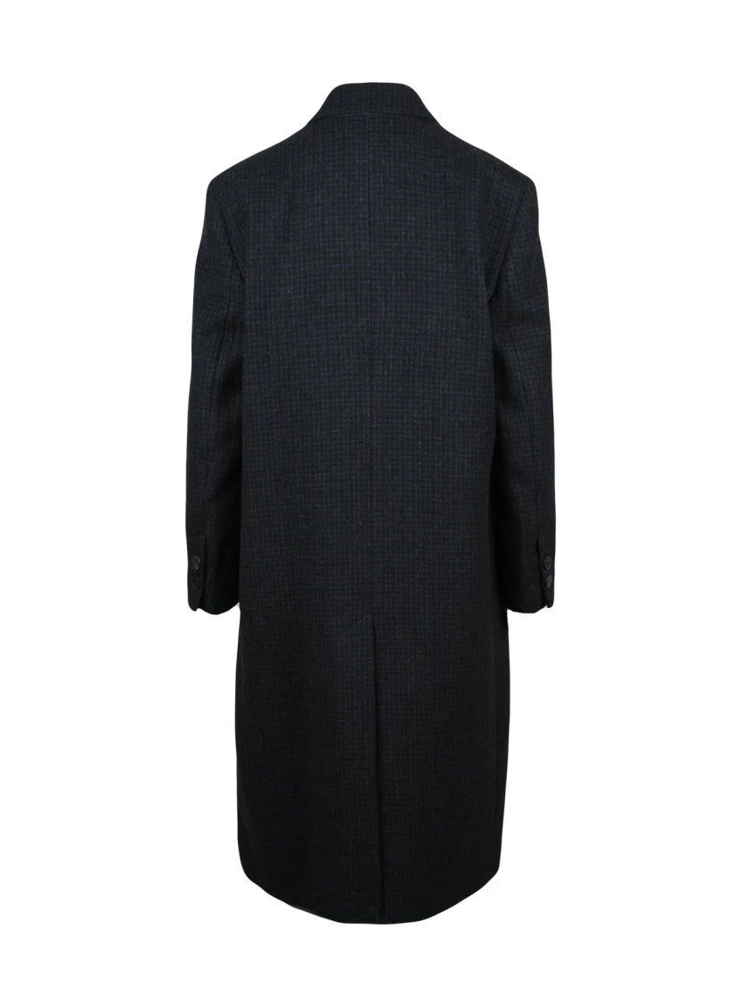 Pomandère Blue Virgin Wool Double-Breasted Long Coat