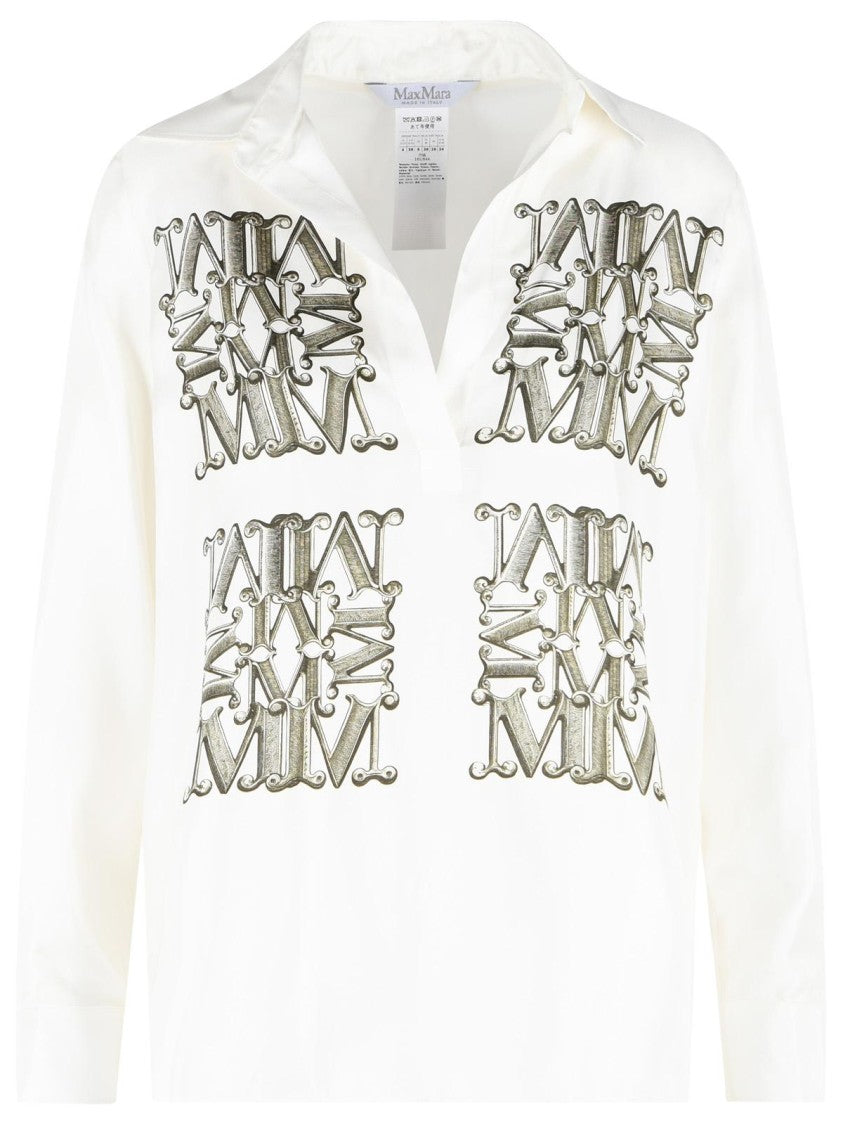 Max Mara 'Filtro' White And Green Silk Shirt