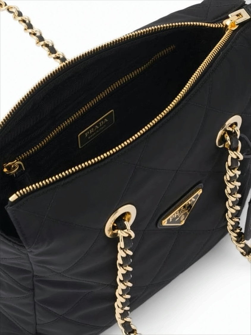 Prada Quilted Black Recycled Nylon Crossbody Bag With Chain Strap