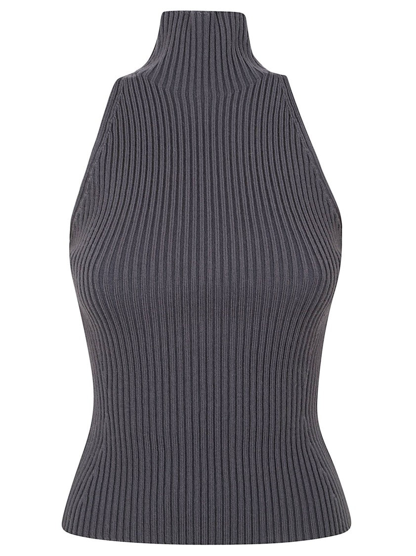 Alaïa Fitted Sleeveless Top With High Neckline And Ribbed Texture