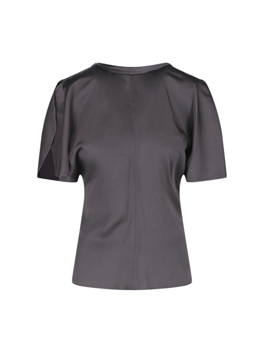 Victoria Beckham Fitted Grey Short-Sleeved Top With V-Neckline