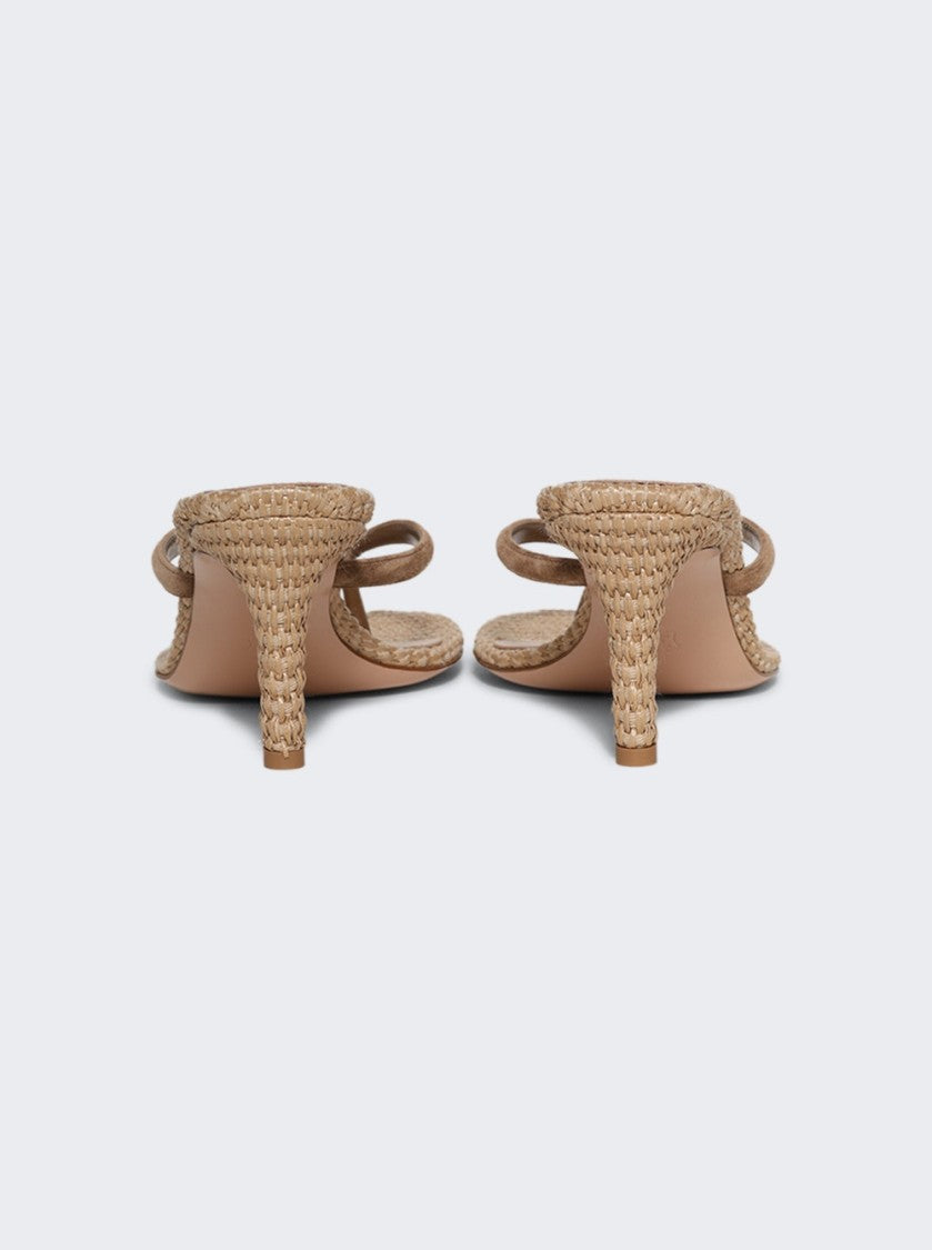Gianvito Rossi Raffia Sandal Heel Camel And Natural
