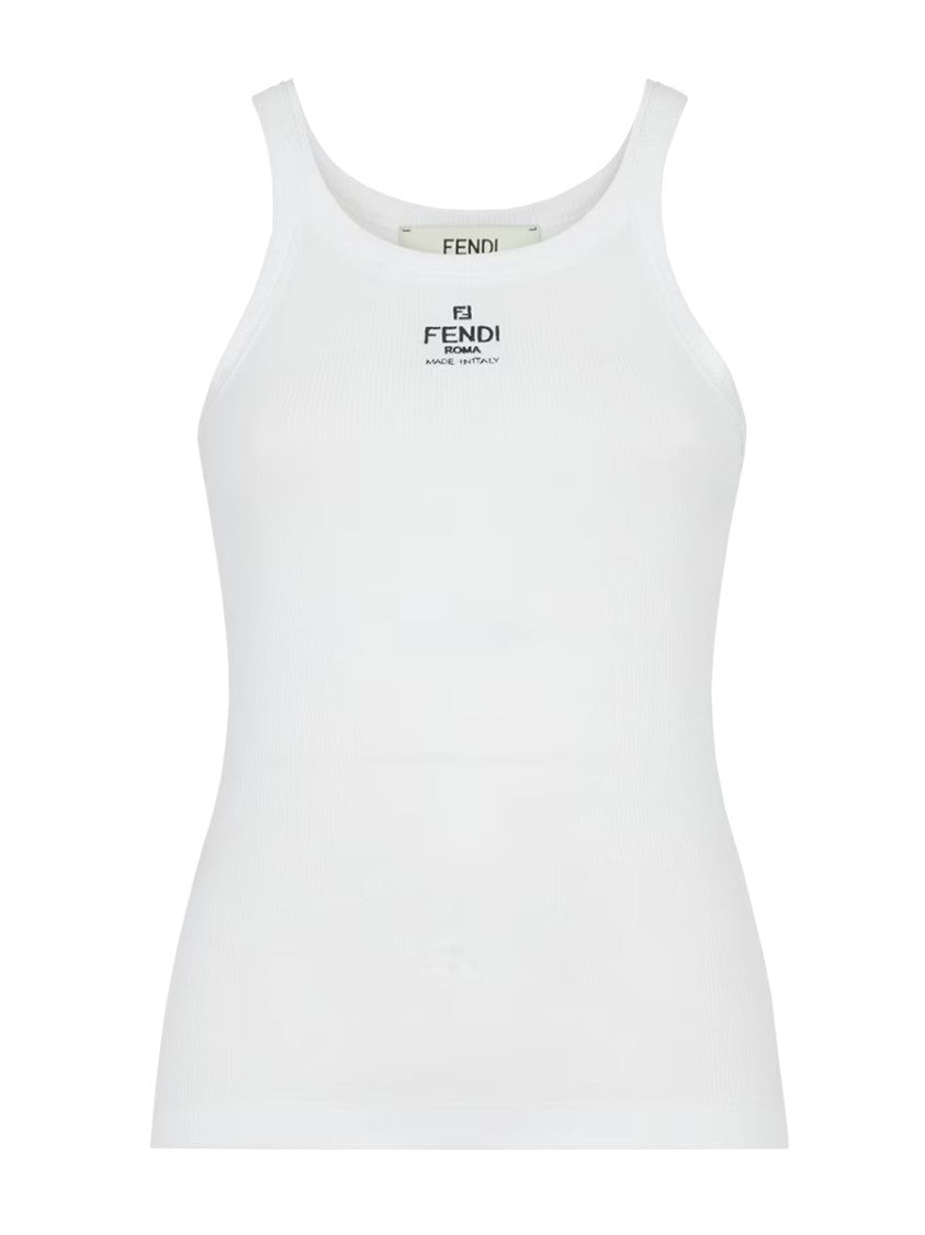 Fendi Fitted Sleeveless Embroidered Logo Top