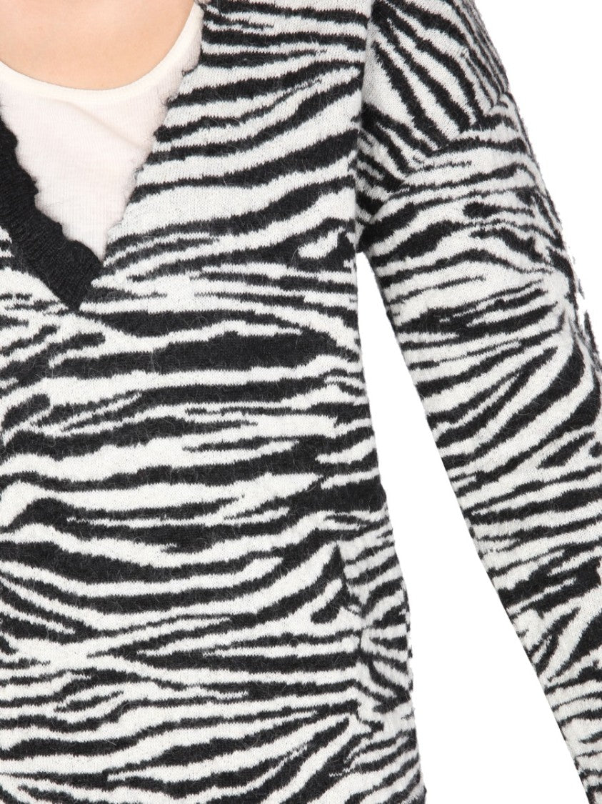 Saint Laurent Zebra Stripe V-Neck Sweater