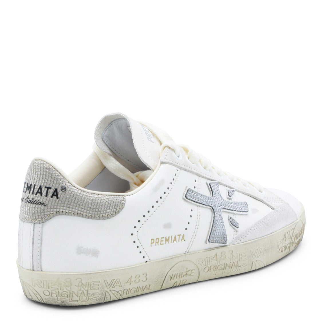 Premiata White/Silver Vintage Leather Sneakers