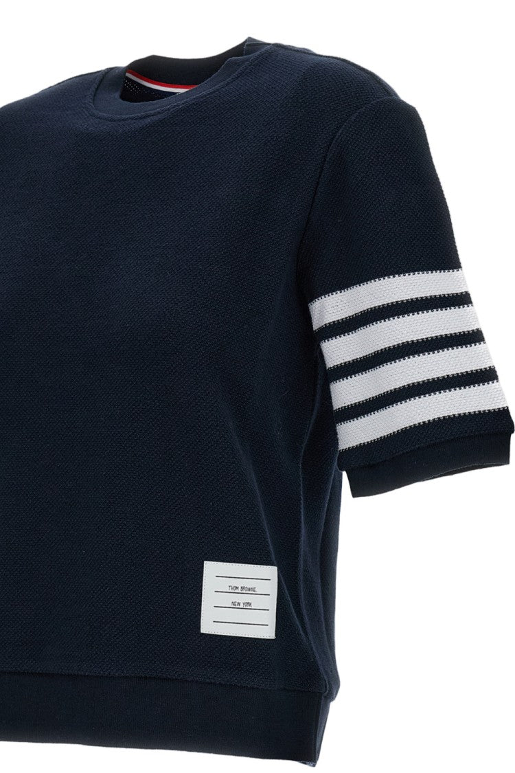 Thom Browne Ribbed-Cuff Logo Cotton T-Shirt
