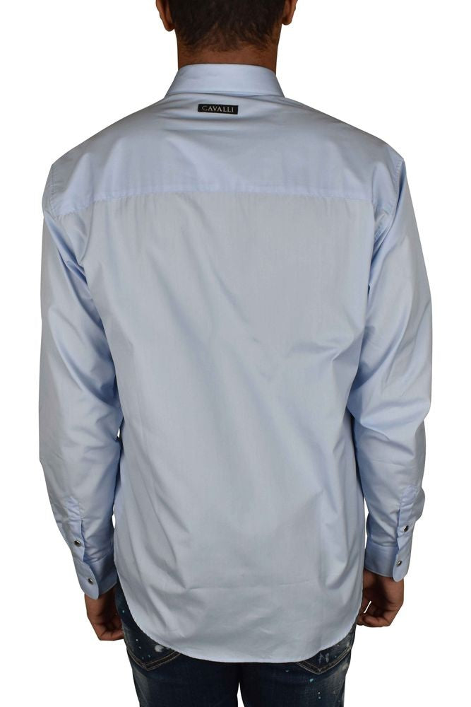 Roberto Cavalli Light Blue Cotton Shirt With Pointed Collar