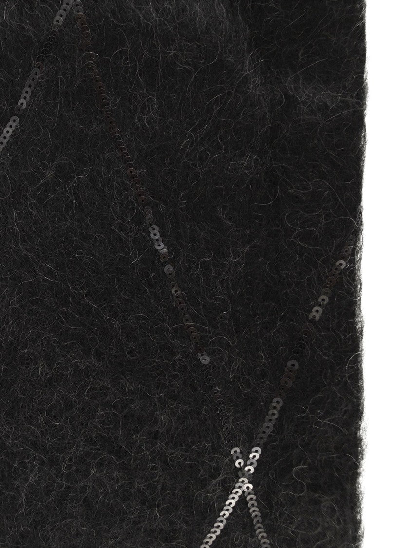 Brunello Cucinelli Rectangular Black Scarf With Micro-Sequins