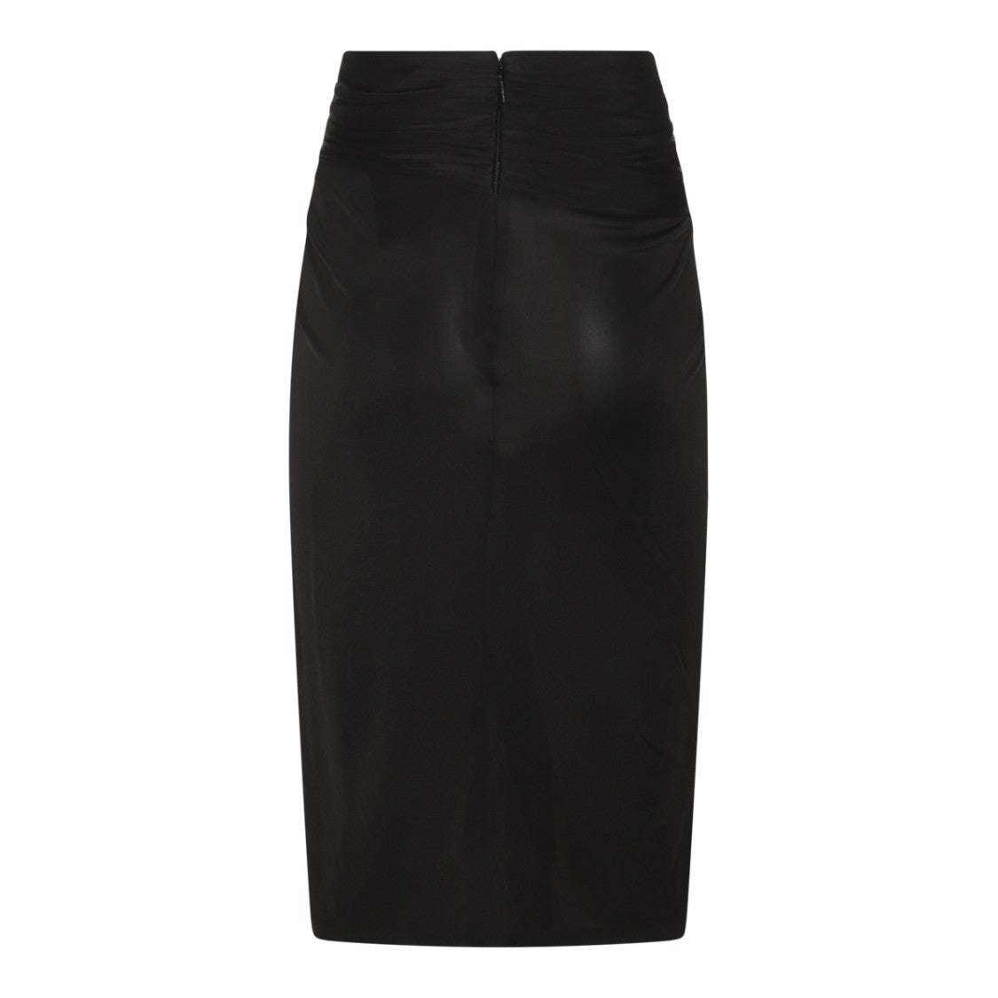 Saint Laurent Black Viscose Midi Skirt With V-Shaped Gathered Detail