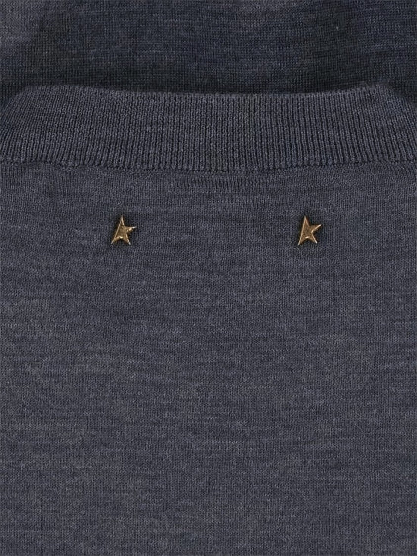 Golden Goose Subtle Grey Wool Sweater With Embroidered Patch And Star Accents