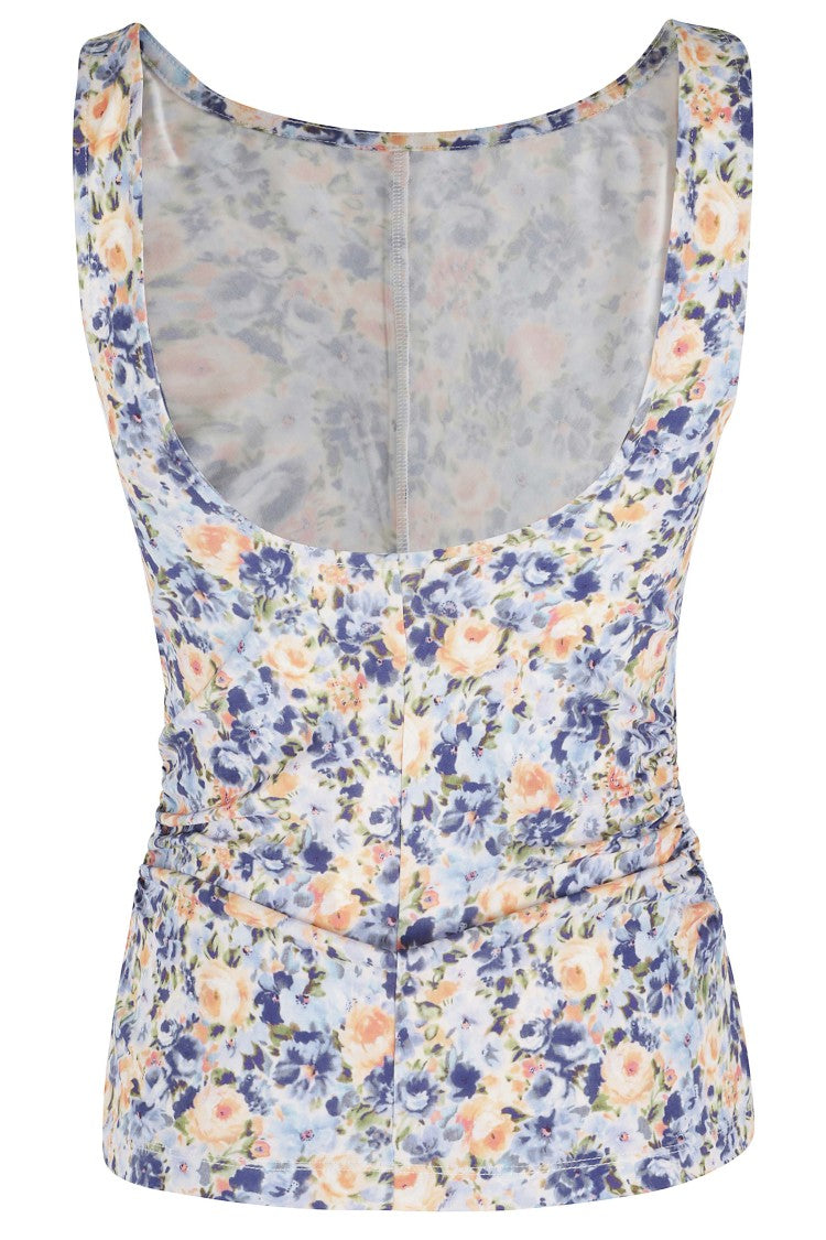 Ulla Johnson Blue Loulou Open-Back Floral-Print Rayon Tank Top