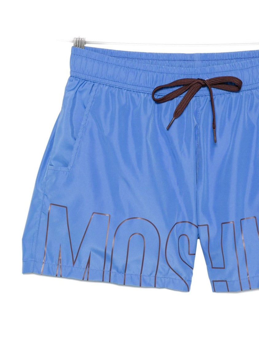 Moschino Blue Logo Print Elasticated Swim Shorts