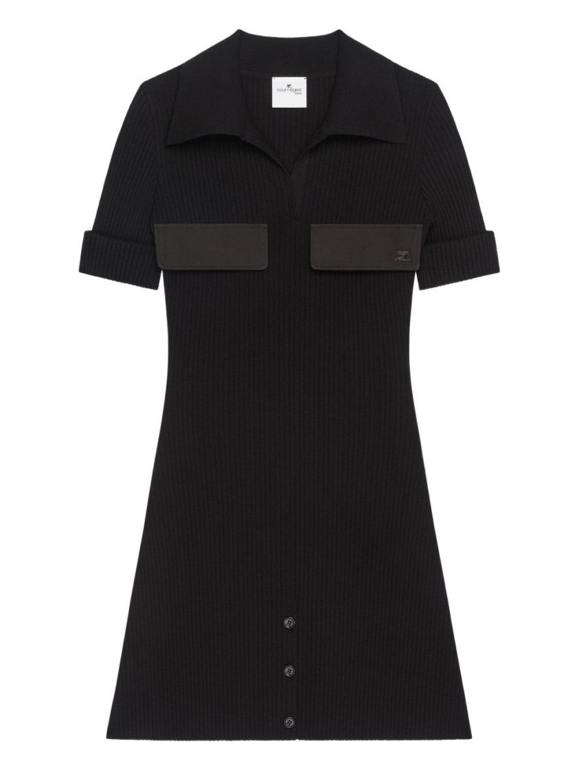 Courrèges Ribbed-Knit Polo Collar Mini Dress With Chest Pockets