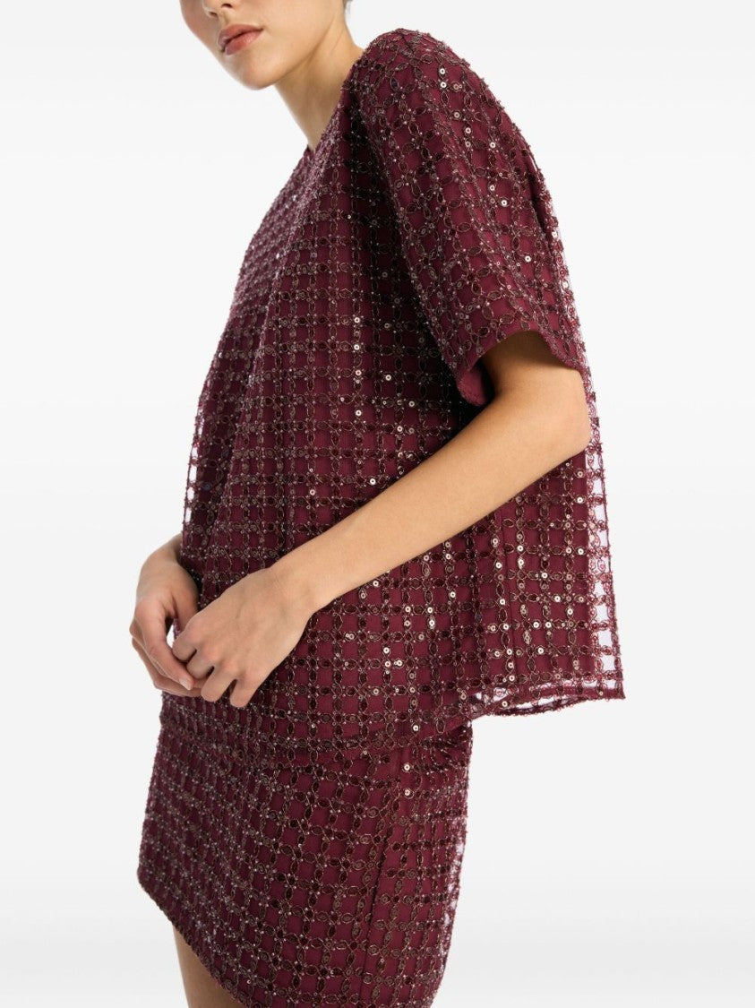 Rotate Sequin-Embellished Burgundy Mini Skirt