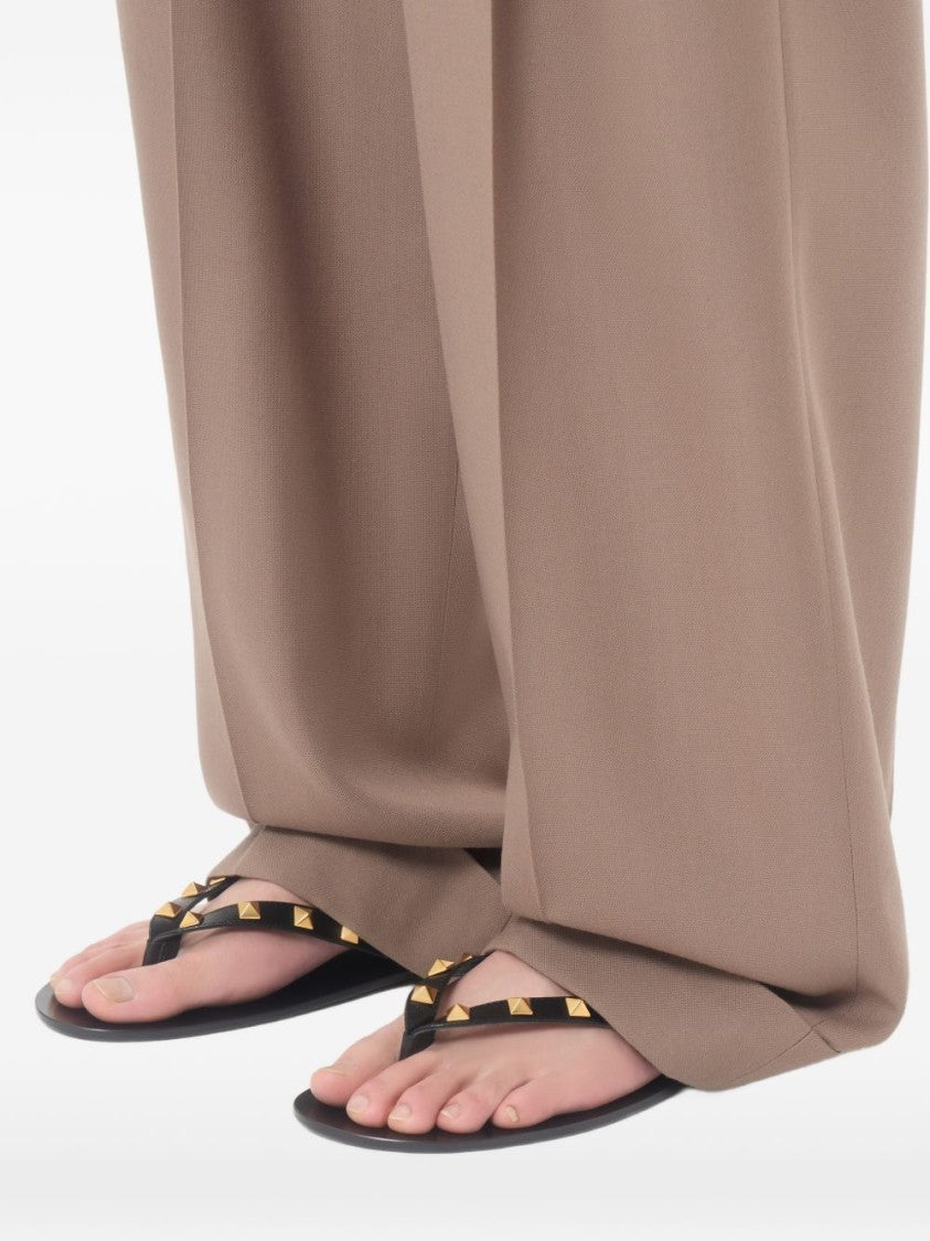 Valentino Garavani Gold Rockstud Goatskin Flip-Flops Sandals