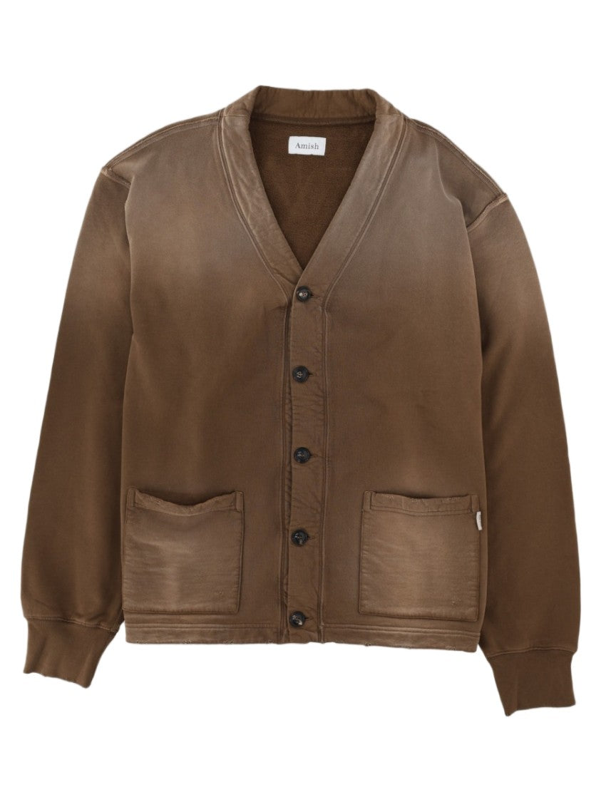 Amish Brown Distressed Vintage Cotton Cardigan