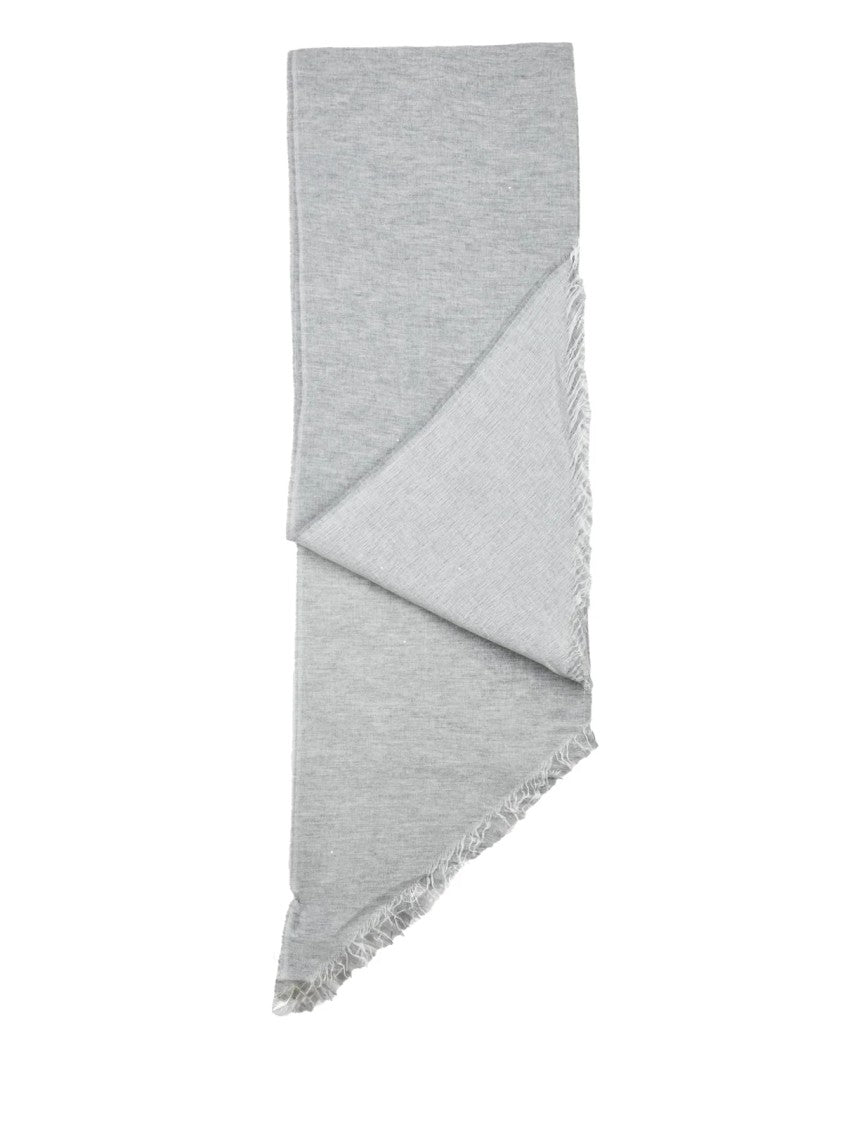 Peserico Grey Virgin Wool-Blend Fringed Scarf