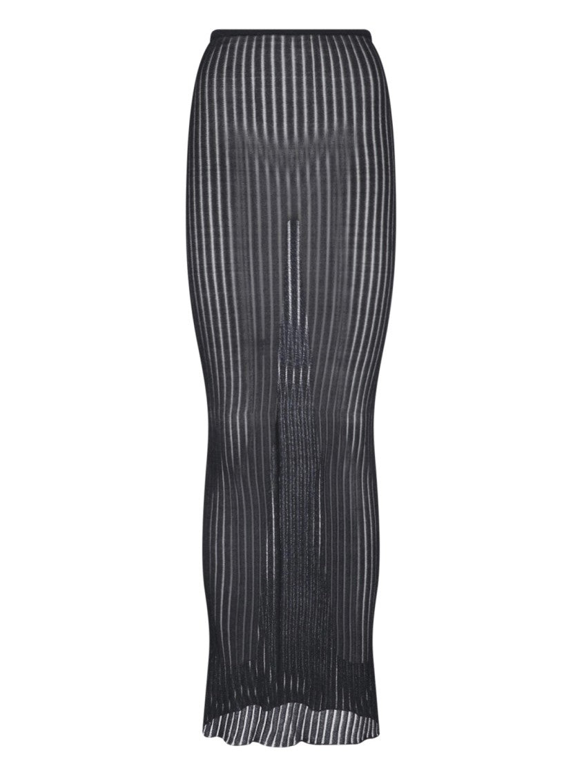 Dondup Black Lurex Knit Ribbed Midi Skirt