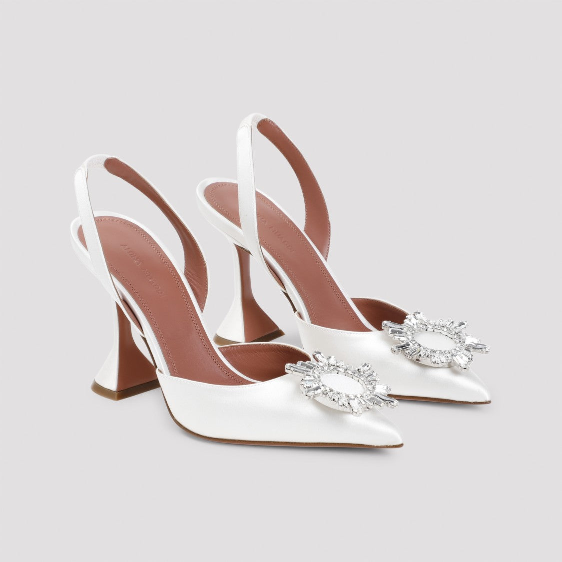 Amina Muaddi White Satin Pumps