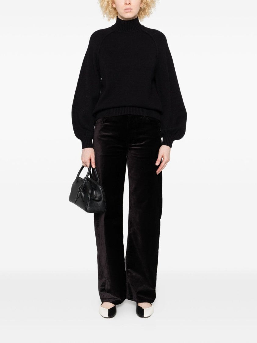 Twinset U&B High Ribbed Neckline Black Sweater With Voluminous Sleeves