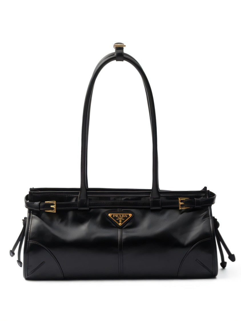 Prada Black Tote Bag With Triangular Logo Plate