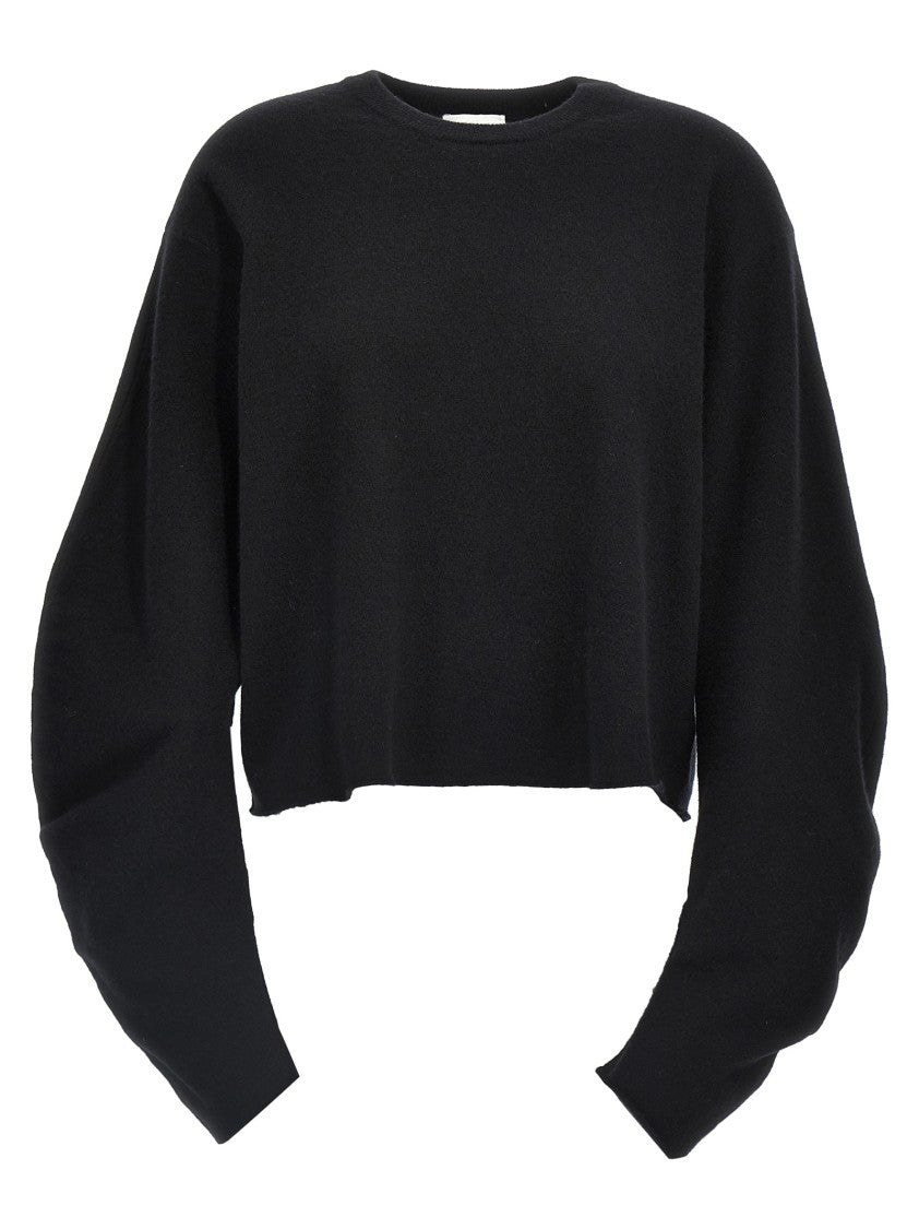 Nude Cropped Black Wool Crewneck Sweater