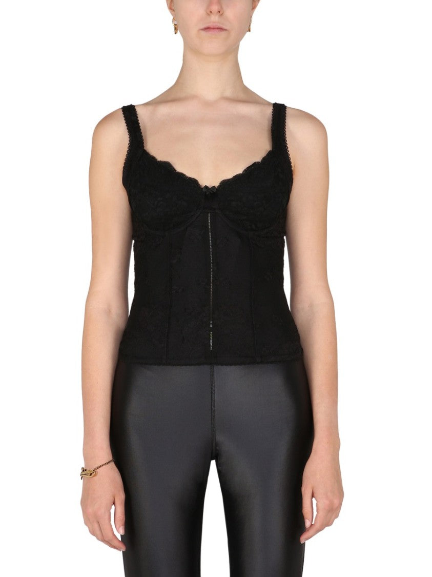 Balenciaga Fitted Stretch Lace Lingerie Top With Intricate Detailing