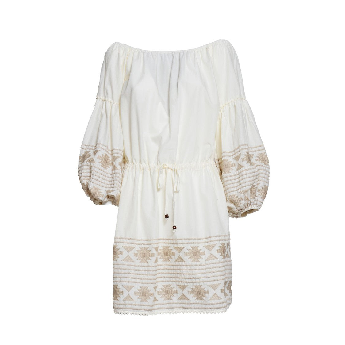 Bazar Deluxe Short Dress In Cream Cotton With Embroidery