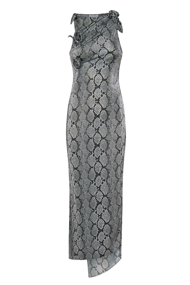Coperni Snake Print Asymmetric Flower Gown