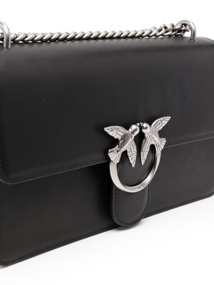 Pinko Black Calf Leather Bag With Love Birds Buckle