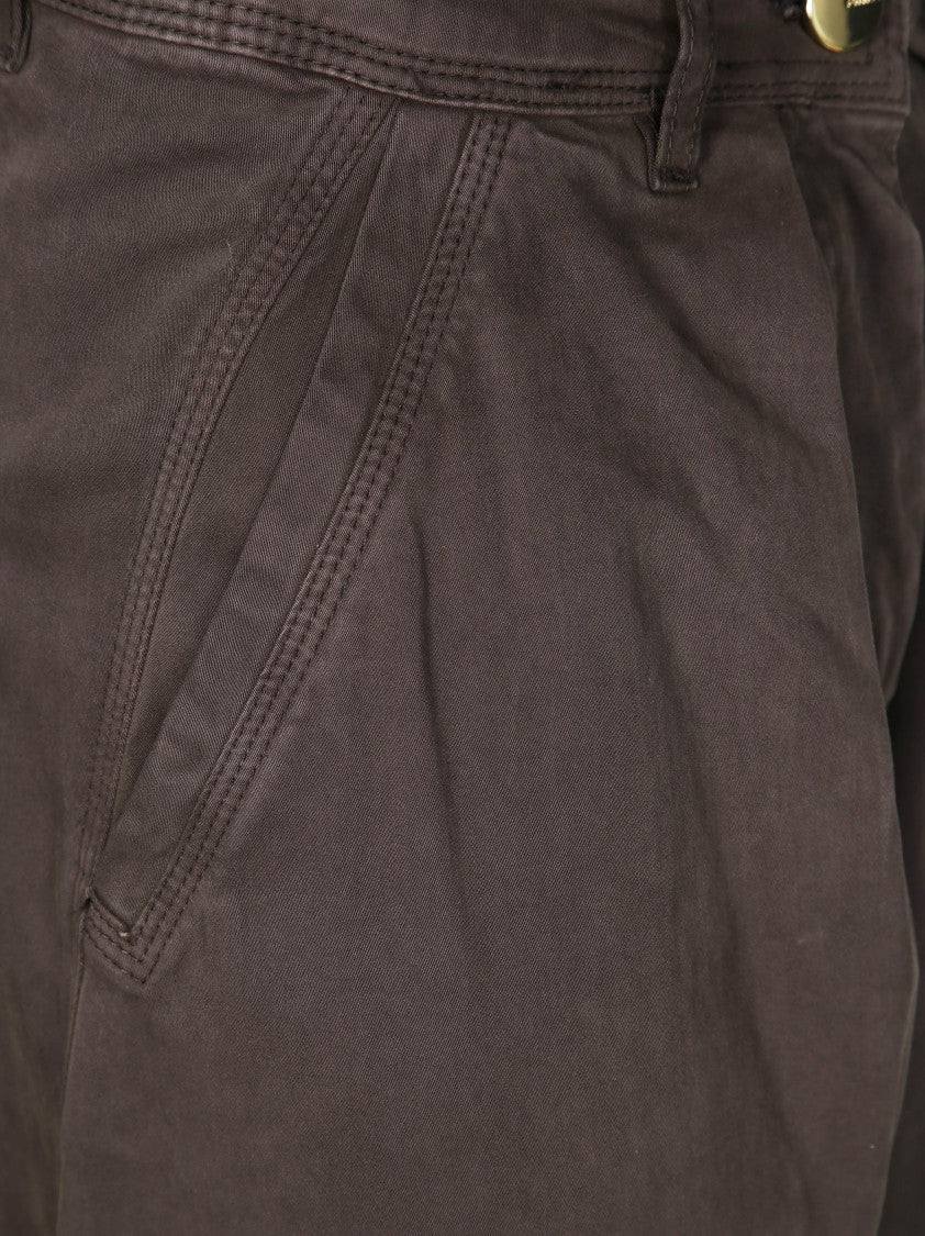 Pinko Cropped White Cotton Pants With Button Accents