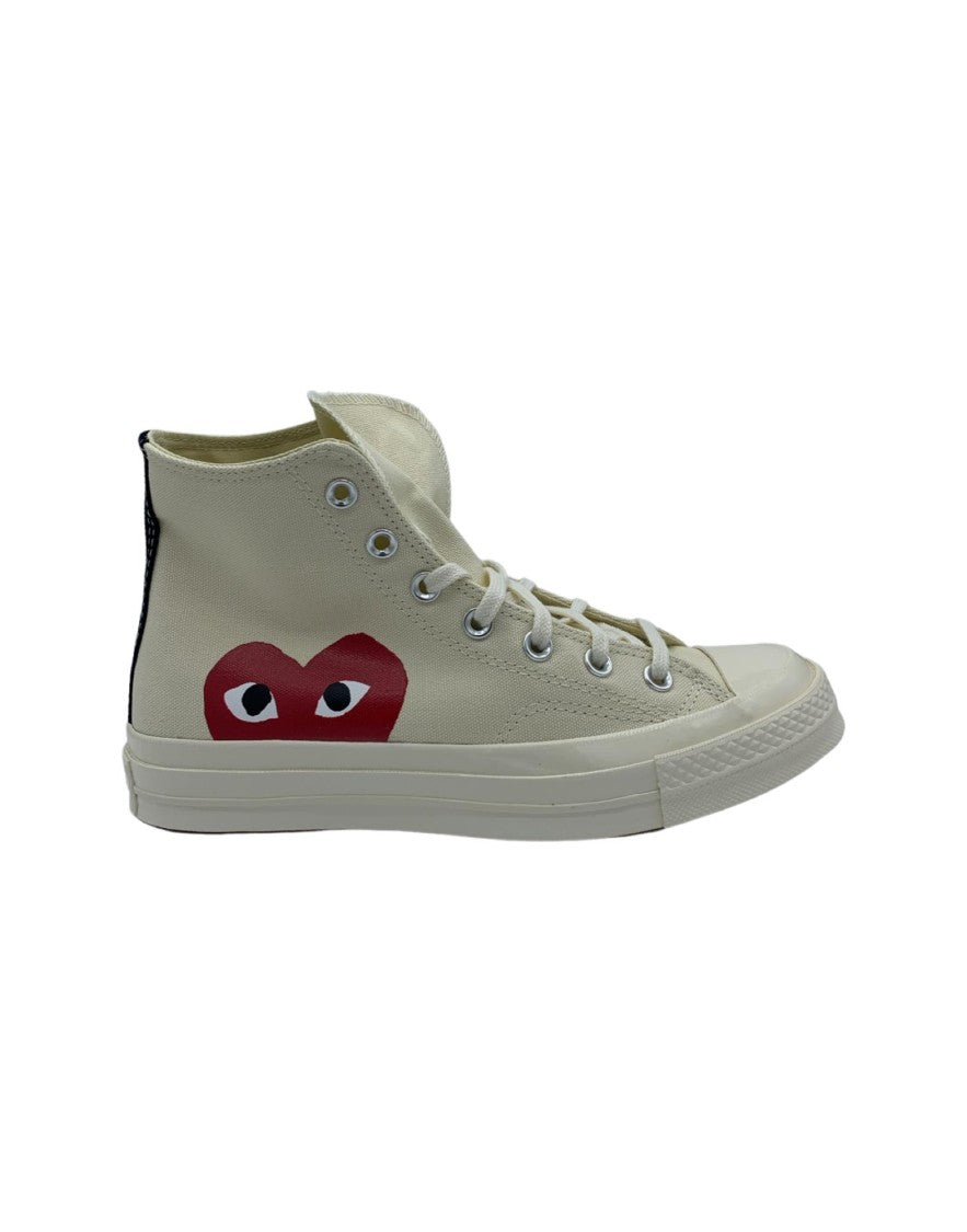 Cdg Play High-Top Off-White Sneakers With Iconic Heart Emblem