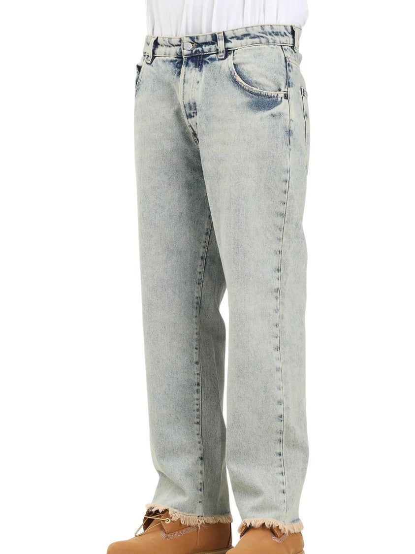 I M Brian Light Blue Washed Frayed Hem Cotton Jeans