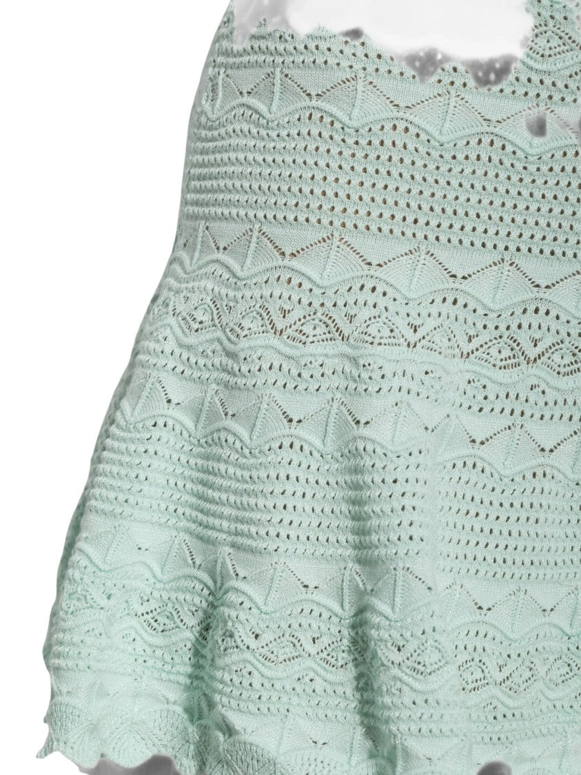 Self-Portrait Green Pointelle Knit Miniskirt