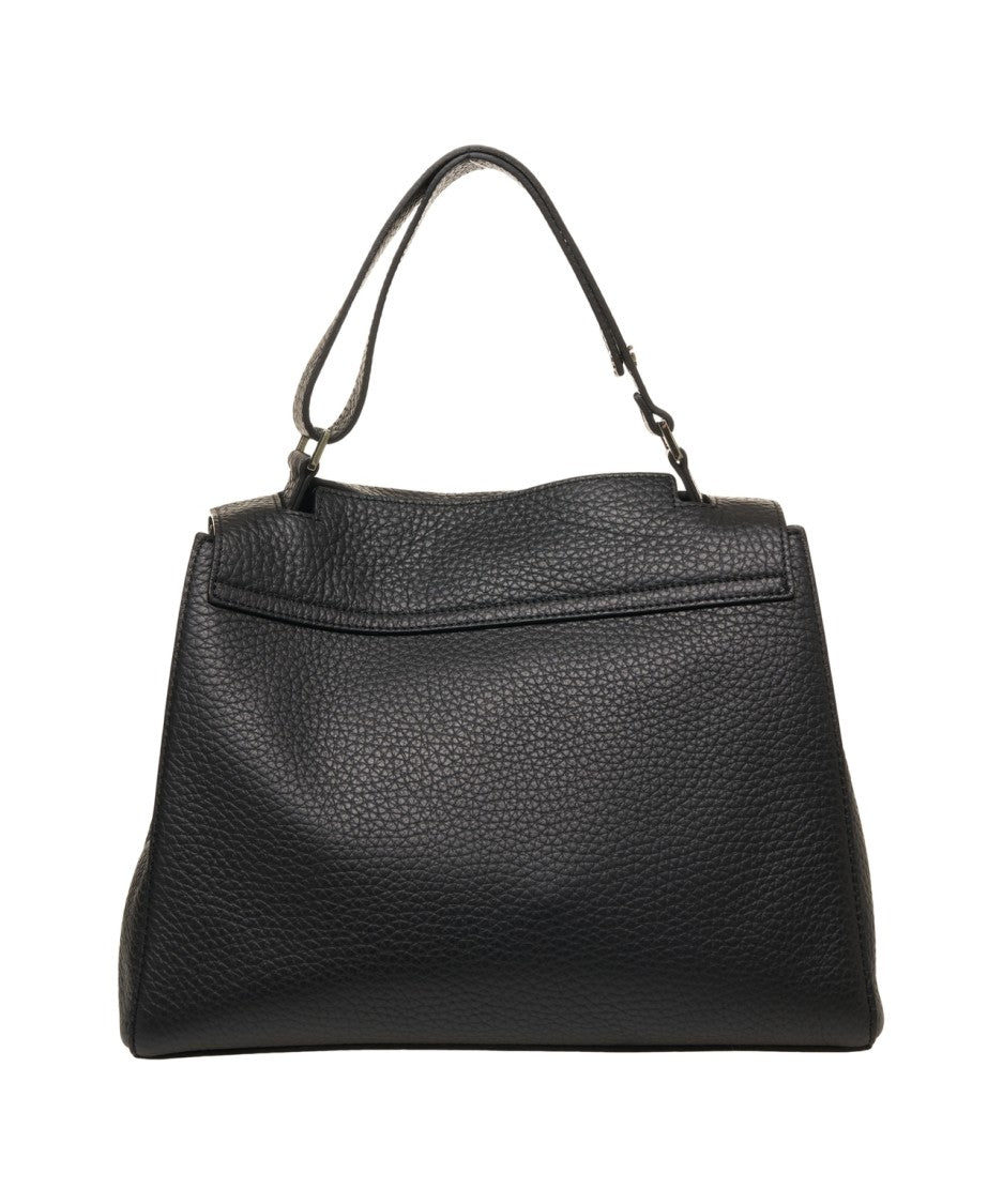 Orciani Textured Leather Handbag With Magnetic Flap Closure