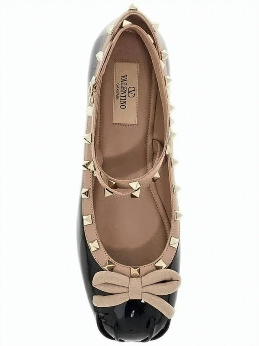 Valentino Garavani Glossy Black Patent Leather Flats With Pyramid Studs
