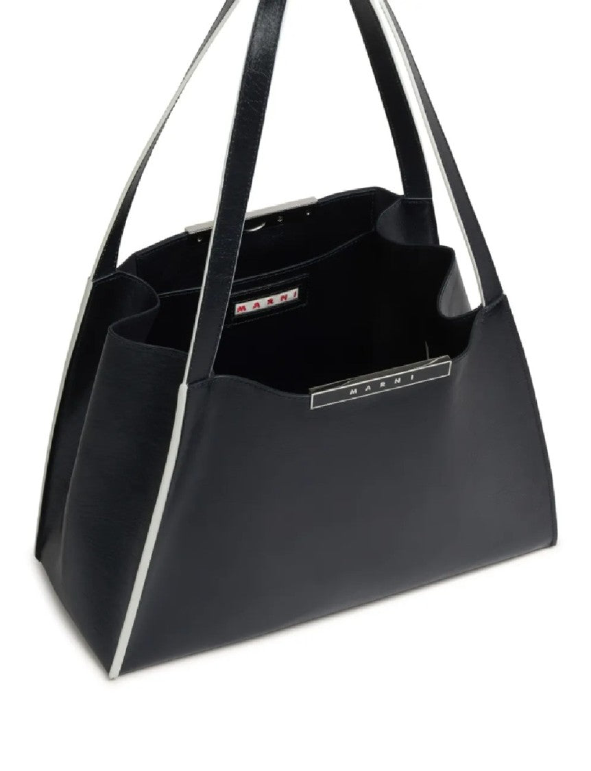 Marni Trapezoidal Black Calf Leather Handbag