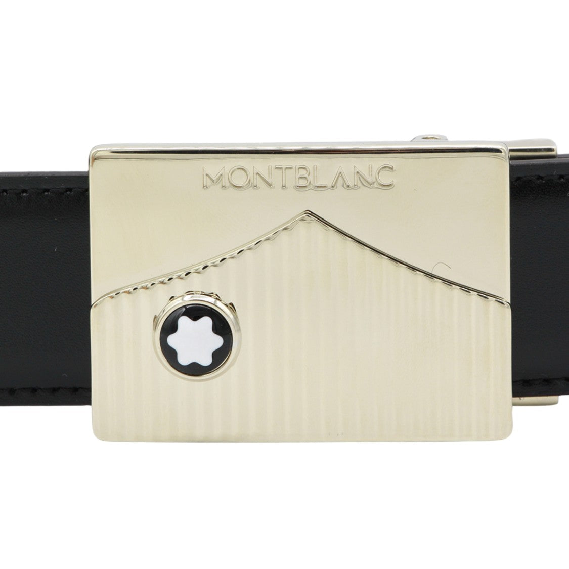 Montblanc Rectangular Gold-Tone Buckle Black Leather Belt