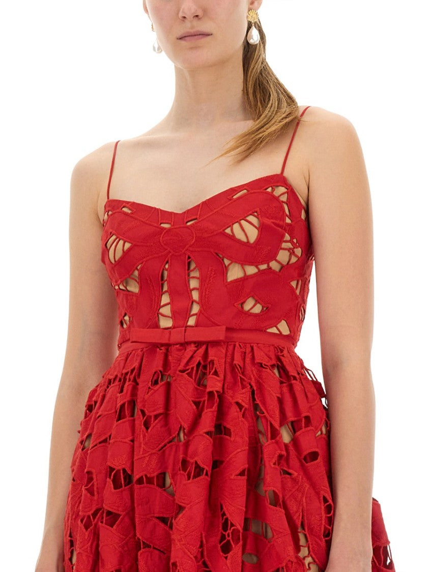 Self-Portrait Embroidered Midi Dress With Bow Detail
