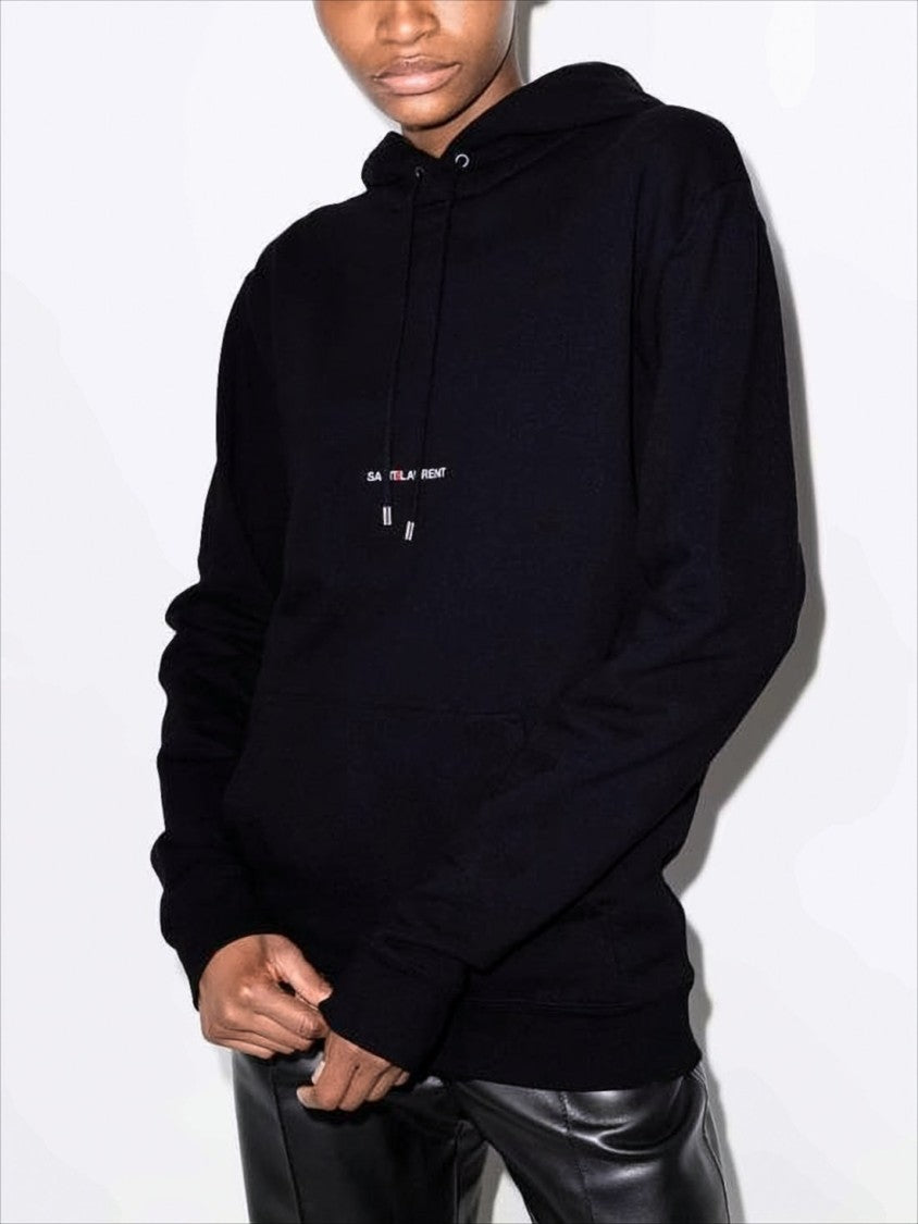 Saint Laurent Black Cotton Hoodie With Adjustable Drawstring