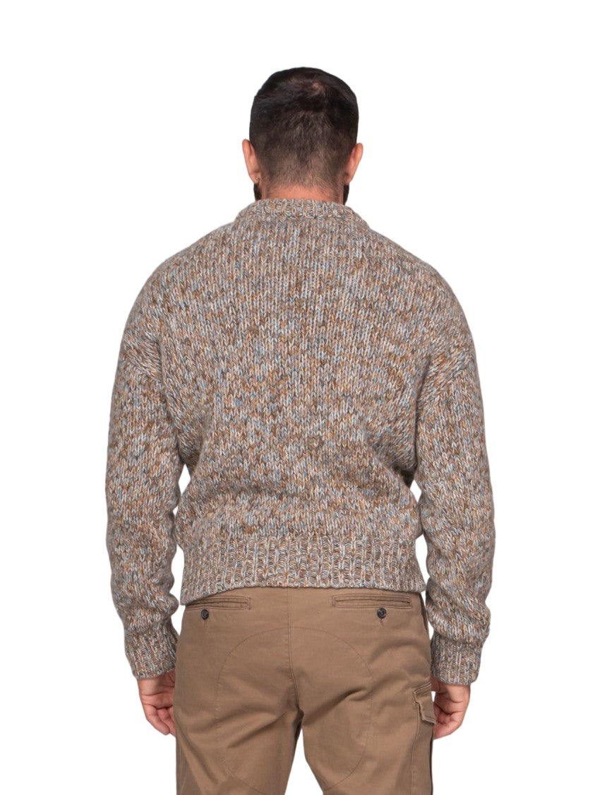 Dsquared2 Chunky Knit Sweater With Marled Pattern And Leather Detail