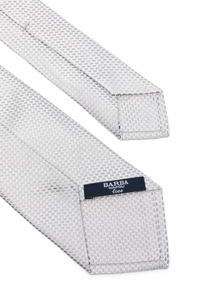 Barba Textured Light Grey Tie With Pointed Tip