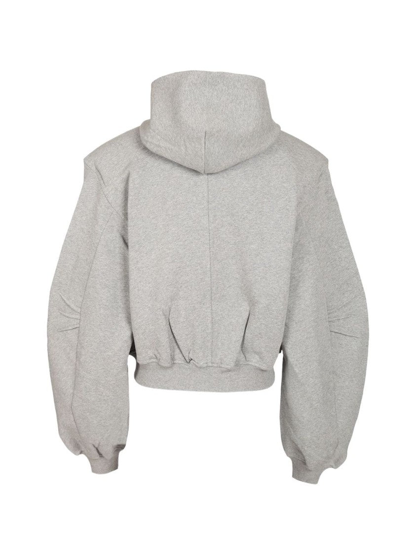 The Attico Black Cropped Hooded Zip-Up Sweatshirt